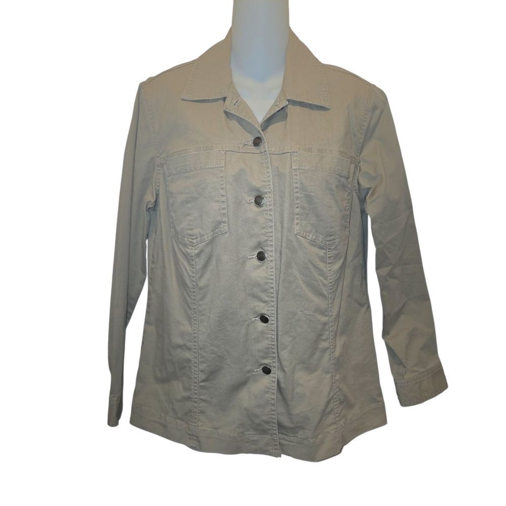 Chico's Additions Vintage Khaki Beige Twill Stretch Jacket Size 0 Small